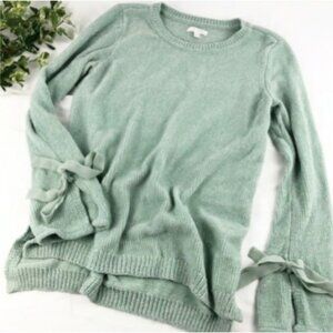 LC Lauren Conrad Women's Large Mint Green Fuzzy Sweater Bow Sleeve Hi Low NWT!!